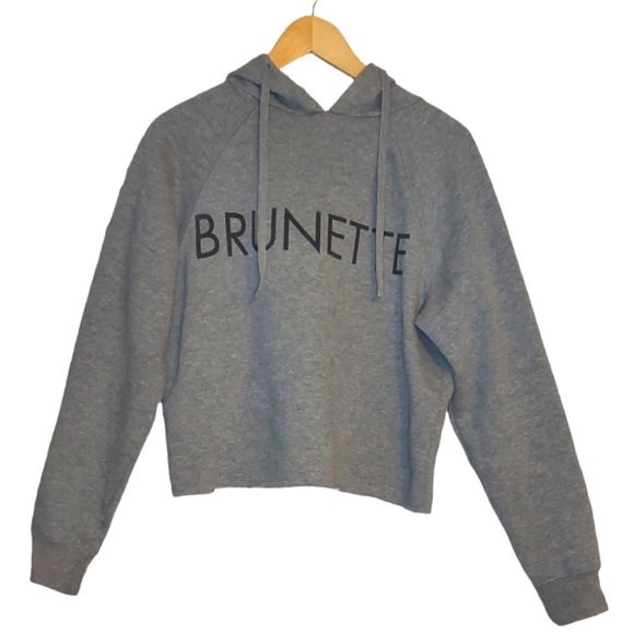 Brunette The Label Tops - Brunette the Label raw hem cropped hoodie
